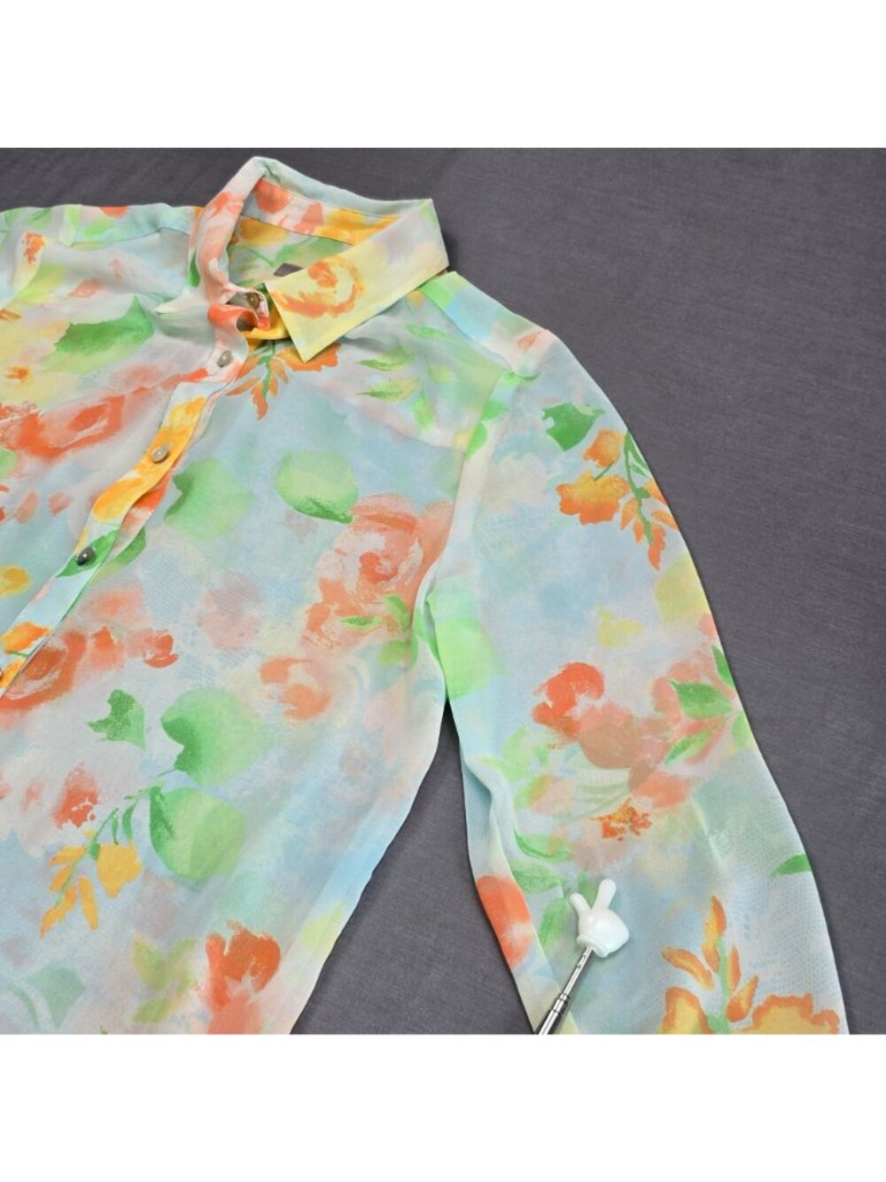 J Jill Small Womens Sheer Button-Up Floral Blouse Multi-Color Lightweight Polyes - Picture 3 of 6